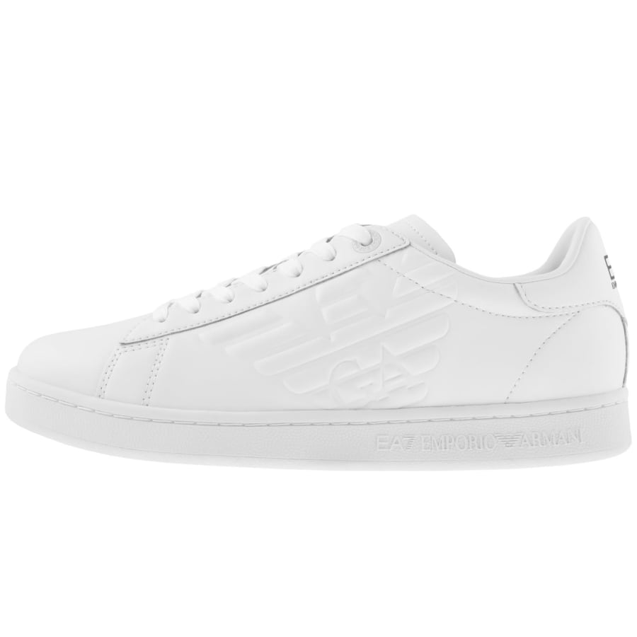 Womens white armani trainers hotsell